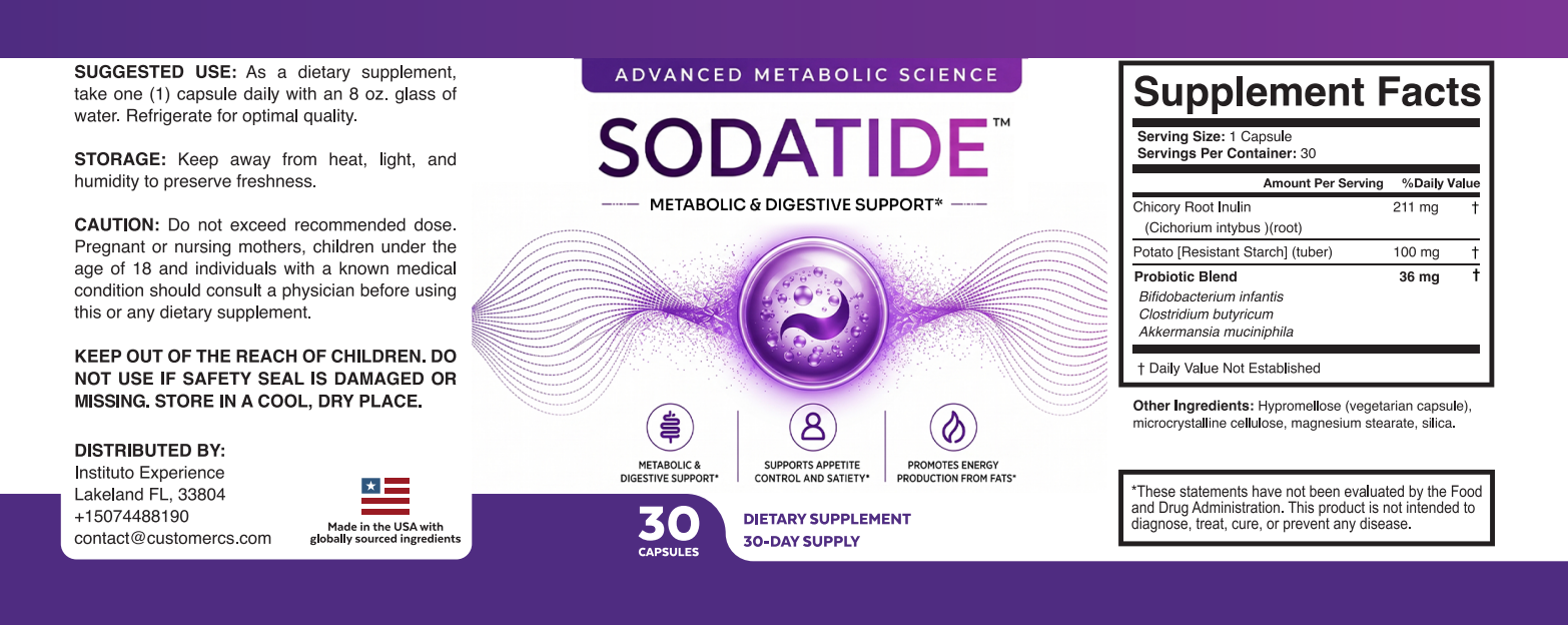 Sodatide supplement facts label showing the full ingredient list